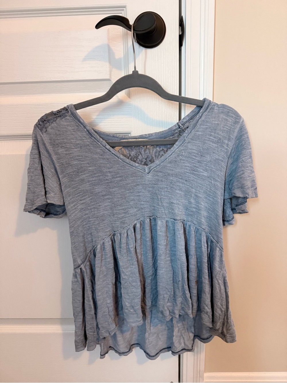 Rewind Light Blue V-Neck Peplum Blouse